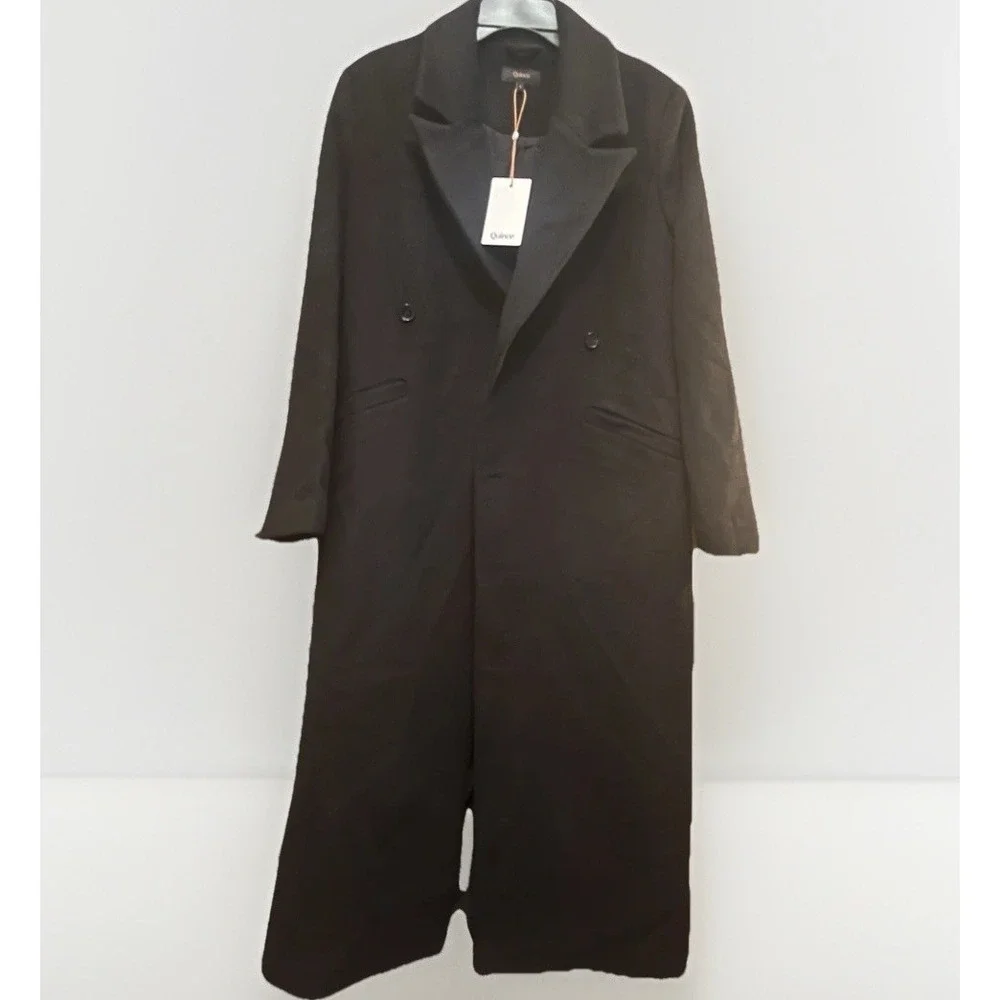 NWT Quince‎ Black Wool Cashmere Tailored Coat Long Double Breasted Womens S